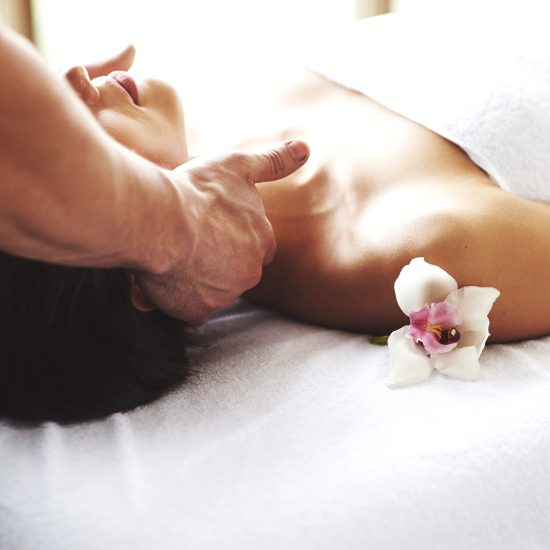 Close-up of a young woman gets a massage at the beauty salon. Procedures for skin and body